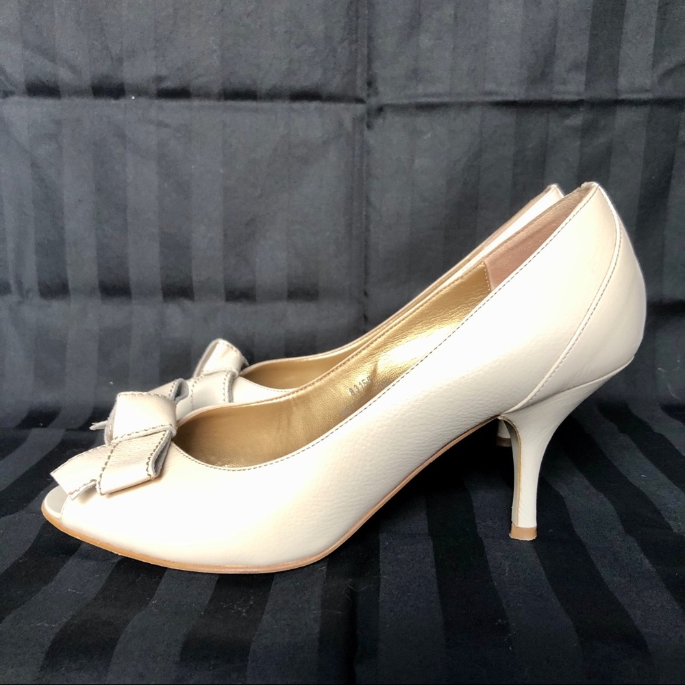 J. Crew Ivory Leather Peep Toe with Bow Heels
